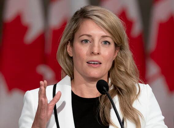 October 26, 2021, Ottawa, ON, Canada: Foreign Affairs Minister Melanie Joly speaks during a news conference, Tuesday, October 26, 2021 in Ottawa. Ottawa Canada  - ZUMAc35_ 20211026_zaf_c35_307 Copyright: xAdrianxWyldx