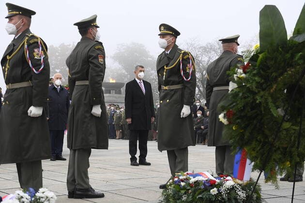Czech Andrej Babis commemorated Czechoslovakia s foundation in 1918 by laying flowers at the National Memorial at Prague s Vitkov, Czech Republic, October 28, 2021. (CTKxPhoto OndrejxDeml) CTKPhotoP2021102803181 