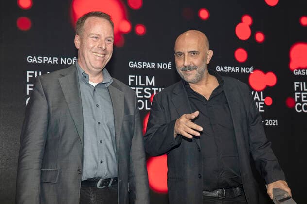 Gaspar Noe with laudator at the Film Festival Cologne Awards 2021 at the 31 Film Festival Cologne 2021 at E Werk Cologne, 28 10 2021. Foto:xR.xSchmiegeltx xFuturexImage