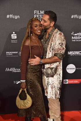 Actors Karmela Shako and Gianni Jovanovic , l r, arrives at Film Festival Cologne Awards ceremony
