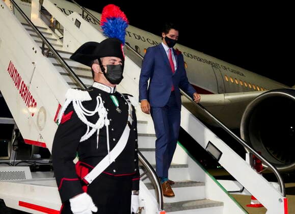 October 30, 2021, Rome, Italy: Prime Minister Justin Trudeau arrives in Rome, Italy, on Friday, Oct. 29, 2021. Rome Italy  - ZUMAc35_ 20211030_zaf_c35_003 Copyright: xSeanxKilpatrickx