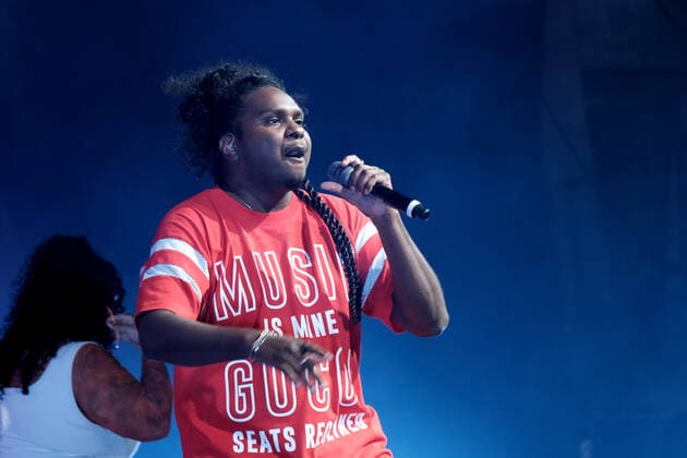 PLAY ON VICTORIA CONCERT, Baker Boy performs during Play On Victoria at the Sidney Myer Music Bowl in Melbourne, Saturday, October 30, 2021. Play On Victoria, a COVIDSafe Test Event for close to 4,000 people, is the first major gathering in Victoria off the back of lockdown ending. ( NO ARCHIVING, EDITORIAL USE ONLY, NO USE IN BOOKS WITHOUT CONSENT MELBOURNE VICTORIA AUSTRALIA  Copyright: xLUISxASCUIx 20211030001591002262