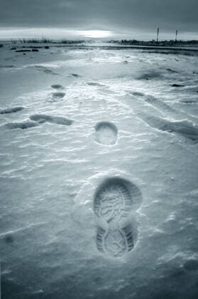 IMAGO Creative: Jahreszeit Winter, Spaziergang footprint on white snow men go to sun Copyright: xx 4924322