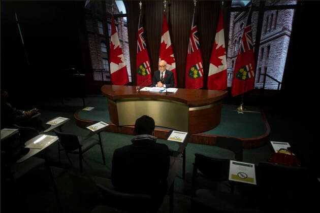 November 3, 2021, Toronto, on, Canada: Ontario s Chief Medical Officer Dr. Kieran Moore holds a press briefing at Queen s Park in Toronto on Wednesday November 3, 2021. The province announced that it is planning to offer booster doses of COVID-19 vaccines to all Ontarians, starting with the next priority group who will be able to book appointments starting this Saturday. Toronto Canada  - ZUMAc35_ 20211103_zaf_c35_024 Copyright: xChrisxYoungx