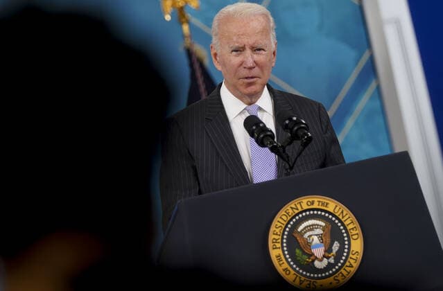 President Biden answers questions from members of the media after delivering remarks on the authorization of the COVID-19 vaccine for kids ages five to eleven years old in the South Court Auditorium of the Eisenhower Executive Office Building in Washington, D.C. on Wednesday, November 3, 2021. The CDC has expanded vaccine recommendations to about 28 million children in the United States.  WAP20211103919 LEIGHxVOGEL
