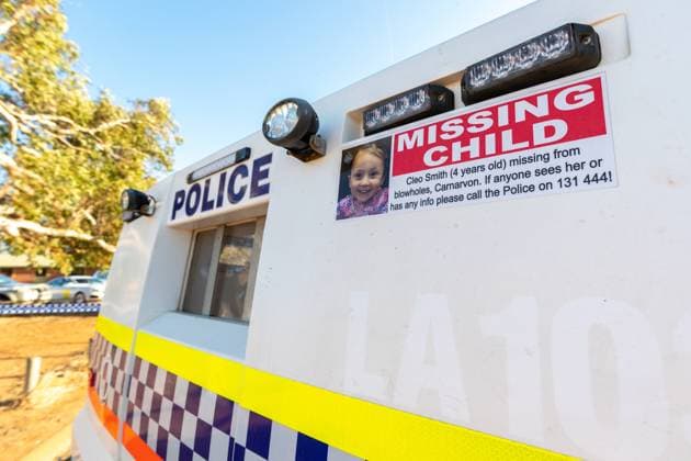 CLEO SMITH FOUND WA, A Missing Child sticker is seen on a police vehicle parked outside the house where missing girl Cleo Smith (4) was rescued by Western Australian Police yesterday morning in Carnarvon, 900km north of the capital Perth in Western Australia, Thursday, November 4, 2021. Four-year-old Cleo Smith has been found alive and well by West Australian police, more than two weeks after she disappeared from her family s tent at a remote West Australian campsite. ( NO ARCHIVING, EDITORIAL USE ONLY, NO USE IN BOOKS WITHOUT CONSENT CARNARVON WA AUSTRALIA  Copyright: xRICHARDxWAINWRIGHTx 20211104001592543971
