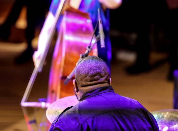 Concert by Vijay Iyer @ Pierre Boulez Saal Jazzfest Berlin The Vijay Iyer Trio feat Linda May Han Oh and Tyshawn Sorey Vijay Iyer piano Linda May Han Oh double bass Tyshawn Sorey drums