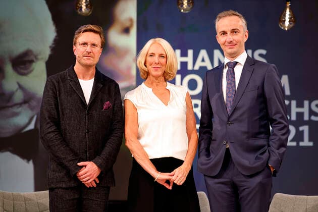 Carl Gierstorfer, Katrin Eigendorf and Jan Böhmermann at the presentation of the Hanns Joachim Friedrichs Award 2021 at the WDR Funkhaus Cologne, 04 11 2021 Foto:xC.xHardtx xFuturexImage