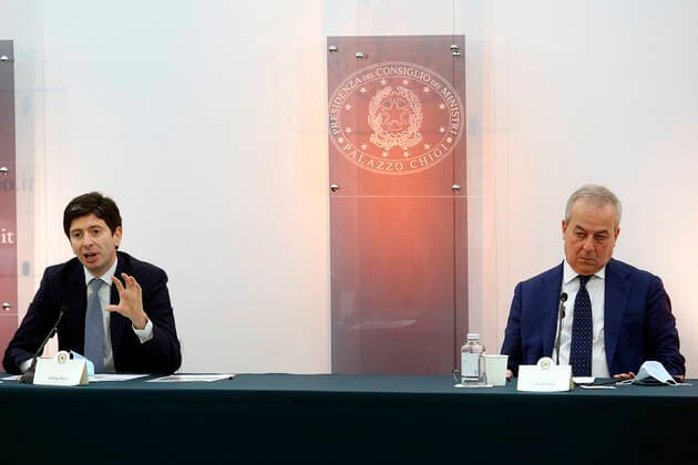 The minister of health Roberto Speranza and the president of the Higher Health Council Franco Locatelli during a press conference about measure to contrast Covid-19 pandemic . Rome (Italy), November 5th 2021 Photo Samantha Zucchi Insidefoto SamanthaxZucchi