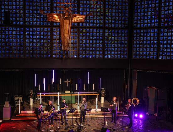 Concert by Maria Faust @ Kaiser Wilhelm Gedächtnis Kirche , Jazzfest Berlin Maria Faust™s Sacrum Facere, Maria Faust Alto Saxophone Emanuele Maniscalco Organ Ned Ferm Saxophone Francesco Bigoni Clarinet Tobias Wiklund Trumpet Mads Hyhne Trombone Jonatan Ahlborn Tuba