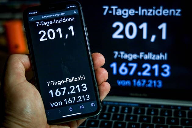 Coronavirus in Germany Covid 19 Dashboard of the Robert Koch Institute 08 11 2021 Robert Koch Institute 7 days Incidence 201.1 7 days Number of cases 167 213 COVID 19 cases 4 782 546 Addition of 15 513 compared to the previous day COVID 19 deaths 96 558 Addition of 33 compared to the previous day