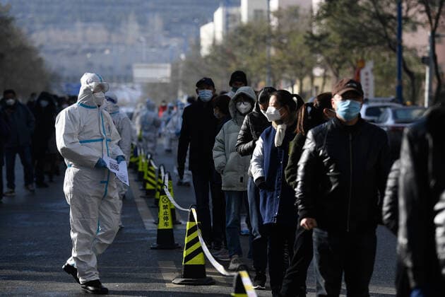 (211108) -- XINING, Nov. 8, 2021 -- A staff member holds QR codes for citizens to register health information at a testing site in Chengxi District of Xining, northwest China s Qinghai Province, Nov. 8, 2021. Xining started its second round of mass nucleic acid testing at 9 a.m. on Monday. As of Nov. 7, Xining finished the first round of testing, and all swab samples from 1,448,000 citizens came back negative. ) CHINA-QINGHAI-XINING-COVID-19-NUCLEIC ACID-TEST (CN) ZhangxLong 