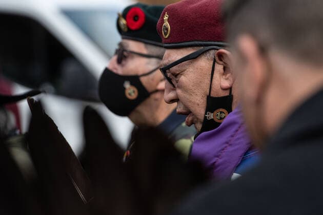 November 8, 2021, Vancouver, British Columbia, Canada: War veteran and Squamish Nation Knowledge Keeper, ROBERT NAHANEE, delivers an address during National Indigenous Veterans Day at Vancouver s Victory Square Nov. 8. Vancouver Canada - ZUMAb217 20211108_zip_b217_005 Copyright: xQuinnxBenderx