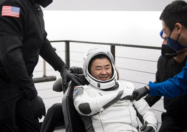 November 8, 2021, Pensacola, Florida, USA: Japan Aerospace Exploration Agency (JAXA) astronaut Aki Hoshide poses for a photo after being helped out of the SpaceX Crew Dragon Endeavour spacecraft onboard the SpaceX GO Navigator recovery ship after he and NASA astronauts Shane Kimbrough and Megan McArthur, and ESA (European Space Agency) astronaut Thomas Pesquet landed in the Gulf of Mexico off the coast of Pensacola, Florida, Monday, Nov. 8, 2021. NASA™s SpaceX Crew-2 mission is the second operational mission of the SpaceX Crew Dragon spacecraft and Falcon 9 rocket to the International Space Station as part of the agency™s Commercial Crew Program. .Mandatory Credit: NASA via CNP Pensacola USA - ZUMAs152 20211108_zaa_s152_087 Copyright: xAubreyxGemignanix