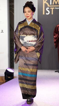 November 9, 2021, Tokyo, Japan - Japanese architect Yuko Nagayama displays kimono as she receives the first Kimonoist award for the promotion of Japanese traditional dresses in Tokyo on Tuesday, November 9 2021.  (173989326)