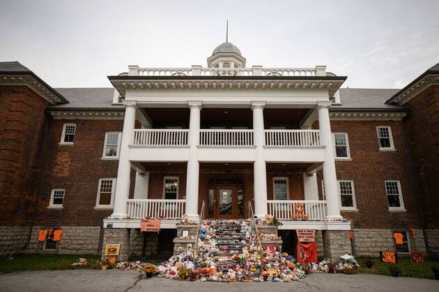 November 9, 2021, Brantford, ON, Canada: Steps leading up to the site of former Indian Residential School, the Mohawk Institute, as phase one of a ground search begins for unmarked graves on the 500 acres of the lands in Brantford, Ont., Tuesday, November 9, 2021. Brantford Canada - ZUMAc35_ 20211109_zaf_c35_021 Copyright: xNickxIwanyshynx