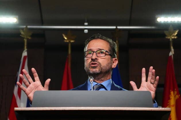 November 10, 2021, Ottawa, ON, CANADA: Bloc Quebecois Leader Yves-Francois Blanchet holds a press conference on Parliament Hill in Ottawa on Wednesday, Nov. 10, 2021. Ottawa CANADA  - ZUMAc35_ 20211110_zaf_c35_003 Copyright: xSeanxKilpatrickx