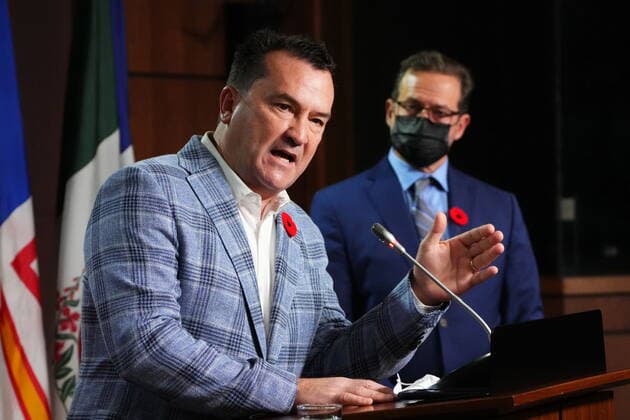 November 10, 2021, Ottawa, ON, CANADA: Bloc Quebecois MP Alain Therrien speaks as Bloc Quebecois Leader Yves-Francois Blanchet looks on during a press conference on Parliament Hill in Ottawa on Wednesday, Nov. 10, 2021. Ottawa CANADA  - ZUMAc35_ 20211110_zaf_c35_004 Copyright: xSeanxKilpatrickx