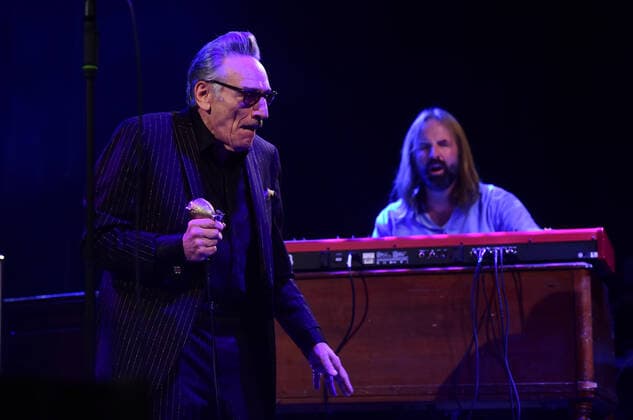 Singer Rick Estrin, left, and keyboardist Lorenzo Farrell, right, of Rick Estrin and The Nightcats music band perform during the 25th Blues Alive, blues & roots festival, on November 12, 2021, in Sumperk, Czech Republic. (CTKxPhoto LudekxPerina) CTKPhotoP2021111210554  LPE 038