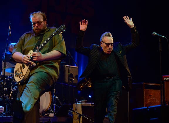 L-R Guitarist Kid Andersen and singer Rick Estrin of Rick Estrin and The Nightcats music band perform during the 25th Blues Alive, blues & roots festival, on November 12, 2021, in Sumperk, Czech Republic. (CTKxPhoto LudekxPerina) CTKPhotoP2021111210592  LPE 044