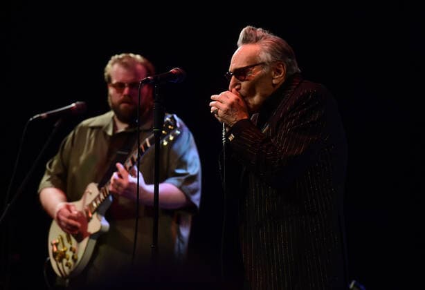 L-R Guitarist Kid Andersen and singer Rick Estrin of Rick Estrin and The Nightcats music band perform during the 25th Blues Alive, blues & roots festival, on November 12, 2021, in Sumperk, Czech Republic. (CTKxPhoto LudekxPerina) CTKPhotoP2021111210630  LPE 048