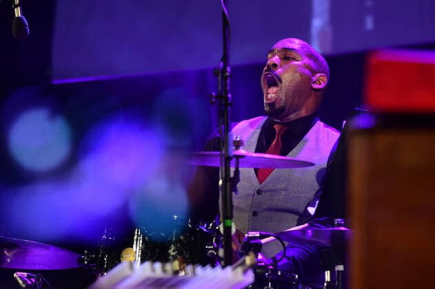 Drummer Derrick D Mar Martin of Rick Estrin and The Nightcats music band performs during the 25th Blues Alive, blues & roots festival, on November 12, 2021, in Sumperk, Czech Republic. (CTKxPhoto LudekxPerina) CTKPhotoP2021111210636  LPE 051