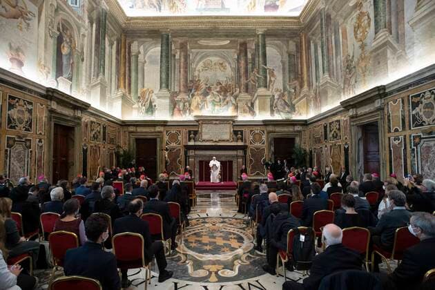 Italy, Rome, Vatican, 2021 11 13. Pope Francis during the awarding of the Ratzinger Prize at the Vatican. Photograph by Vatican Media Catholic Press Photo Hans Lucas. RESTRICTED TO EDITORIAL USE - NO MARKETING - NO ADVERTISING CAMPAIGNS.  Copyright: xVATICANxMEDIAx xIPAx xVaticanxMediax