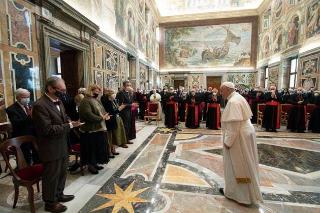 Italy, Rome, Vatican, 2021 11 13. Pope Francis during the awarding of the Ratzinger Prize at the Vatican. Photograph by Vatican Media Catholic Press Photo Hans Lucas. RESTRICTED TO EDITORIAL USE - NO MARKETING - NO ADVERTISING CAMPAIGNS.  Copyright: xVATICANxMEDIAx xIPAx xVaticanxMediax