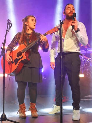 Zurich, Switzerland November 13, 2021 Laureus Charity Night with Laureus Ambassador and Swiss Singer and Pop Musician Baschi Sebastian Buergin and Singer and Songwriter Joya Marleen LWSA, Baschi and Friends Mandoga Media Laureus Charity Night Zurich 2021, Baschi and Friends