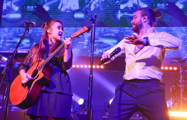Zurich, Switzerland November 13, 2021 Laureus Charity Night with Laureus Ambassador and Swiss Singer and Pop Musician Baschi Sebastian Buergin and Singer and Songwriter Joya Marleen LWSA, Baschi and Friends Mandoga Media Laureus Charity Night Zurich 2021, Baschi and Friends