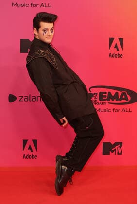 Gjon Muharremaj AKA Gjon s Tears arrives at the MTV Europe Music Awards in Budapest, Hungary on Sunday, November 14, 2021.  HUN20211114024 SVENxHOOGERHUIS