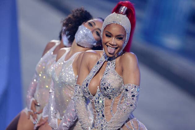 Saweetie performs at the MTV Europe Music Awards in Budapest, Hungary on Sunday, November 14, 2021.  HUN20211114037 SVENxHOOGERHUIS