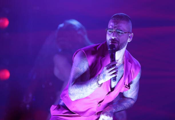 Maluma performs at the MTV Europe Music Awards in Budapest, Hungary on Sunday, November 14, 2021.  HUN20211114049 SVENxHOOGERHUIS
