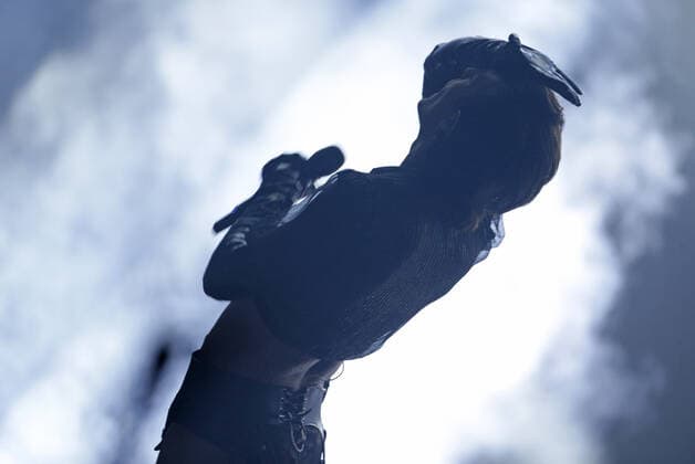 Damiano David of Maneskin performs at the MTV Europe Music Awards in Budapest, Hungary on Sunday, November 14, 2021.  HUN20211114051 SVENxHOOGERHUIS