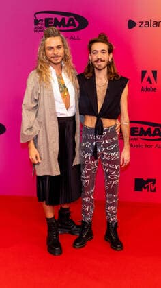November 14, 2021, Budapest, Hungary: Kristof Steiner (l) and Nimrod Dagan attend the 2021 MTV EMAs, Europe Music Awards, at Papp Laszlo Budapest Sports Arena in Budapest, Hungary, on 14 November 2021. Photo: Budapest Hungary - ZUMAm179 20211114_zep_m179_041 Copyright: xAlecxMichaelx