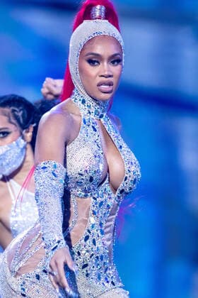 November 14, 2021, Budapest, Hungary: Saweetie performs at the 2021 MTV EMAs, Europe Music Awards, at Papp Laszlo Budapest Sports Arena in Budapest, Hungary, on 14 November 2021. Photo: Budapest Hungary - ZUMAm179 20211114_zep_m179_114 Copyright: xAlecxMichaelx