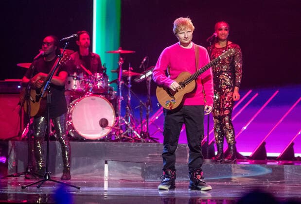 November 14, 2021, Budapest, Hungary: Ed Sheeran performs at the 2021 MTV EMAs, Europe Music Awards, at Papp Laszlo Budapest Sports Arena in Budapest, Hungary, on 14 November 2021. Photo: Budapest Hungary - ZUMAm179 20211114_zep_m179_116 Copyright: xAlecxMichaelx