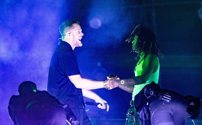 November 14, 2021, Budapest, Hungary: Imagine Dragons perform at the 2021 MTV EMAs, Europe Music Awards, at Papp Laszlo Budapest Sports Arena in Budapest, Hungary, on 14 November 2021. Photo: Budapest Hungary - ZUMAm179 20211114_zep_m179_136 Copyright: xAlecxMichaelx
