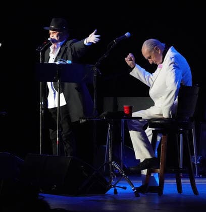 November 15, 2021, Los Angeles, CA, USA: Musician-Actors-MICHAEL NESMITH and MICKY DOLENZ on stage together for the last time as they wrapped up the Monkees 2021 Farewell Tour at the Greek Theater, Los Angeles, CA, USA, November 14, 2021. his farewell tour will mark the end of a unique project that began in 1965 when four young men were cast in a television show about a struggling rock band that was inspired by the BeatlesÃ¢â‚¬â ¢ A Hard DayÃ¢â‚¬â ¢s Night. Few could have predicted the impact The Monkees would have on music and pop culture at large, one that still reverberates more than 50 years later...Formed in Los Angeles for the eponymous television series, the quartet of Dolenz, Nesmith, the late Peter Tork and the late Davy Jones bro - ZUMAmt3_ 20211115_zaf_mt3_005 Copyright: xScottxMitchellx