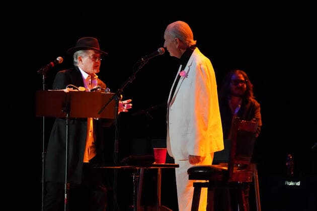 November 15, 2021, Los Angeles, CA, USA: Musician-Actors-MICHAEL NESMITH and MICKY DOLENZ on stage together for the last time as they wrapped up the Monkees 2021 Farewell Tour at the Greek Theater, Los Angeles, CA, USA, November 14, 2021. his farewell tour will mark the end of a unique project that began in 1965 when four young men were cast in a television show about a struggling rock band that was inspired by the BeatlesÃ¢â‚¬â ¢ A Hard DayÃ¢â‚¬â ¢s Night. Few could have predicted the impact The Monkees would have on music and pop culture at large, one that still reverberates more than 50 years later...Formed in Los Angeles for the eponymous television series, the quartet of Dolenz, Nesmith, the late Peter Tork and the late Davy Jones bro - ZUMAmt3_ 20211115_zaf_mt3_007 Copyright: xScottxMitchellx