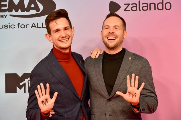 Adam Hanol and Marci Pal at the MTV European Music Awards 2021 ceremony at Laszlo Papp Sports Arena Budapest, 14 11 2021. Foto:xH.xZwanzigerx xFuturexImage