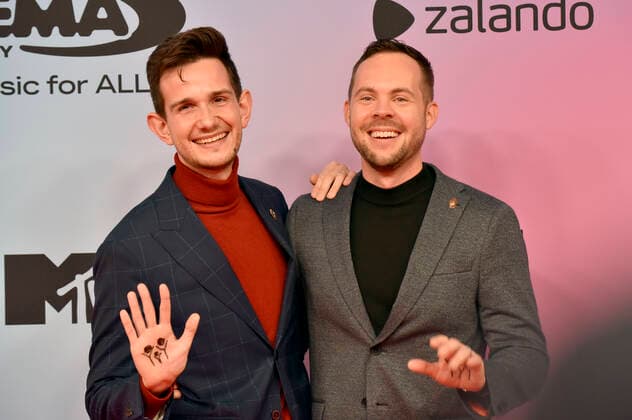 Adam Hanol and Marci Pal at the MTV European Music Awards 2021 ceremony at Laszlo Papp Sports Arena Budapest, 14 11 2021. Foto:xH.xZwanzigerx xFuturexImage