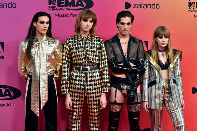 Ethan Torchio, Thomas Raggi, Damiano David and Victoria De Angelis of Maneskin at the MTV European Music Awards 2021 ceremony at Laszlo Papp Sports Arena Budapest, 14 11 2021. Foto:xH.xZwanzigerx xFuturexImage