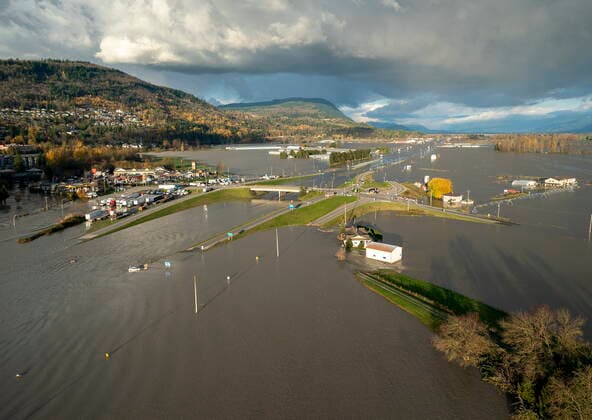 November 16, 2021, ABBOTSFORD, BC, Canada: Flood waters cover highway 1 in Abbotsford, B.C., Tuesday, Nov. 16, 2021. ABBOTSFORD Canada  - ZUMAc35_ 20211116_zaf_c35_118 Copyright: xJonathanxHaywardx
