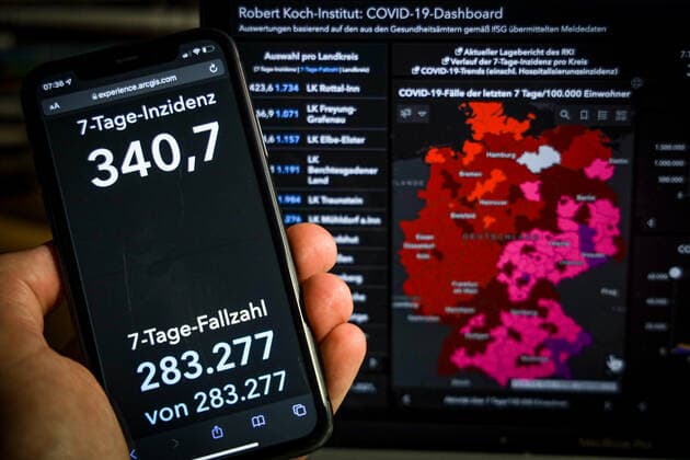 Coronavirus in Germany Covid 19 Dashboard of the Robert Koch Institute 19 11 2021 Robert Koch Institute 7 days Incidence 340.7 7 days Number of cases 283 277 COVID 19 cases 5 248 291 Addition of 52 970 compared to the previous day COVID 19 deaths 98 739 Addition of 201 compared to the previous day