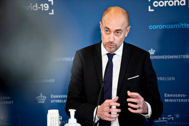 Minister of Health Magnus Heunicke S at a briefing with the status of the COVID 19 situation in Eigtveds Warehouse in Copenhagen on Friday 19 November 2021, Copenhagen  Copyright: NILSxMEILVANG NilsxMeilvangx cop104 spdk20211119-150927-L