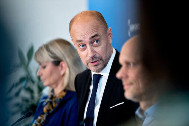 Minister of Health Magnus Heunicke S at a briefing with the status of the COVID 19 situation in Eigtveds Warehouse in Copenhagen on Friday 19 November 2021, Copenhagen  Copyright: NILSxMEILVANG NilsxMeilvangx cop104 spdk20211119-153010-L