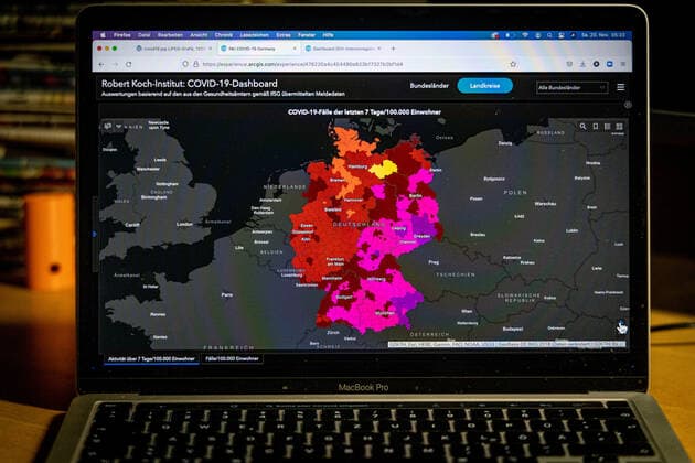 Coronavirus in Germany Covid 19 Dashboard of the Robert Koch Institute 20 11 2021 Robert Koch Institute 7 days Incidence 362.2 7 days Number of cases 301 174 COVID 19 cases 5 312 215 Addition of 63 924 compared to the previous day COVID 19 deaths 98 987 Addition of 248 compared to the previous day