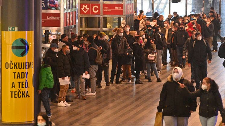 People wait in front of the vaccination center in the Main Railway Station in Prague, Czech Republic, November 20. 2021. (CTKxPhoto MichalxKamaryt) CTKPhotoP2021112104152 