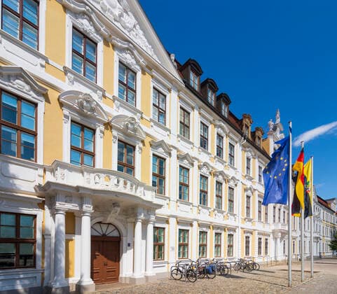 Landtag von Sachsen-Anhalt (State Parliament of Saxony-Anhalt), flags of Europe, Germany and Saxony-Anhalt Magdeburg Sachsen-Anhalt, Saxony-Anhalt Germany